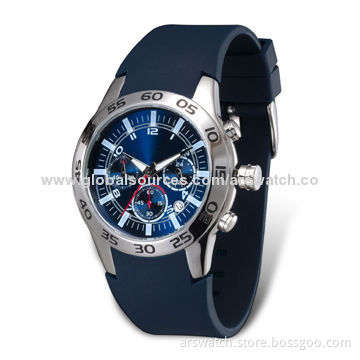 Men's Sports Watch with Silicone Band and Stainless Steel Case
